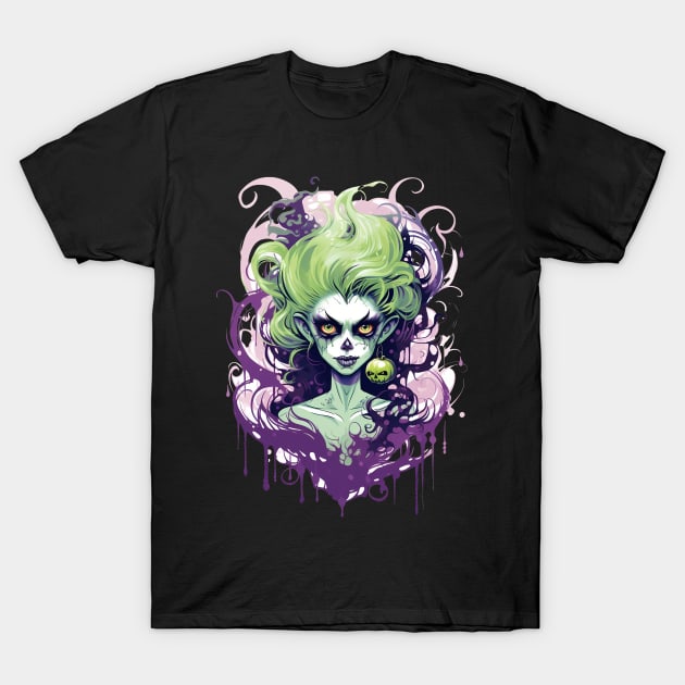 Spooky Goth Witch T-Shirt by Obotan Mmienu